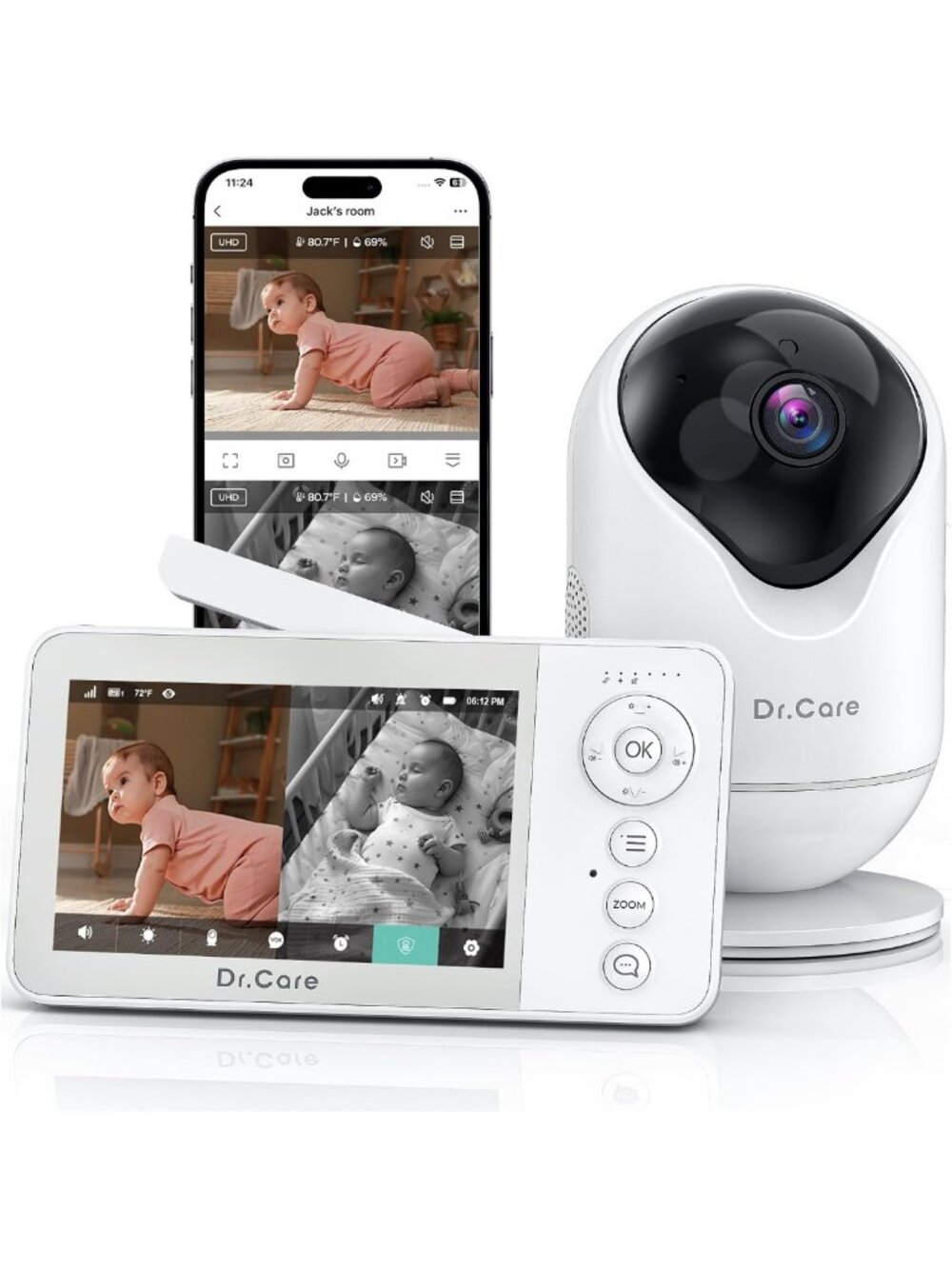 Smart WiFi Baby Monitor with 4” Camera, 720P HD, Night Vision & Two-Way Audio